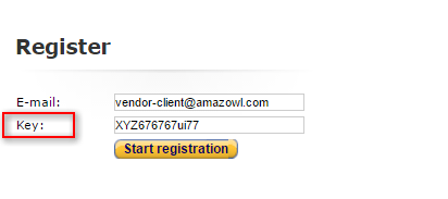 Vendor Central sign up using registration key invitation code